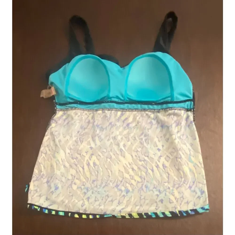 ZeroXposur XL Tankini Swim Top Blue Abstract Animal Print Shelf Bra Resort Beach